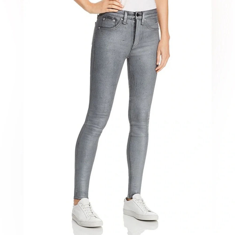 Rag & Bone Gunmetal High Rise Skinny Ankle Jeans Silver Metallic Size‎ 31